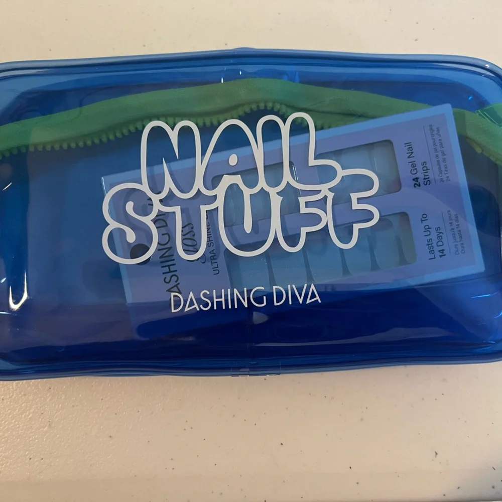 Dashing Diva Nail Stuff Blue Travel Kit Bag with Free Gel Nail Strips NWT